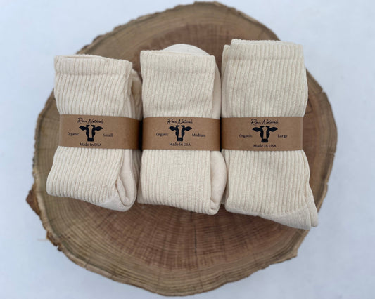 100% Organic Undyed Unbleached Cotton Crew Socks